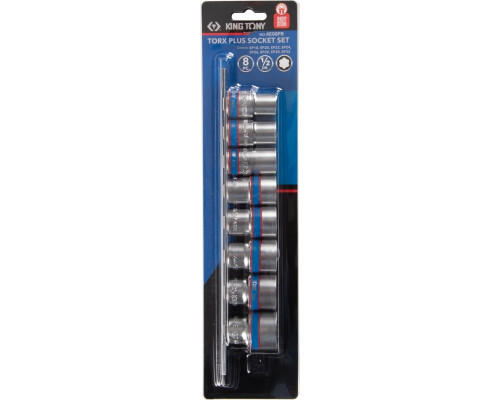 Набор головок 1/2" KING TONY 4E08PR TORX Plus, EP18-EP32, 8 предметов