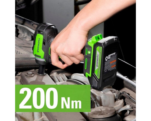 Гайковерт аккумуляторный GREENWORKS G24IW200 ударный, 24V, АКБ 4Ач и ЗУ 3803607CUB