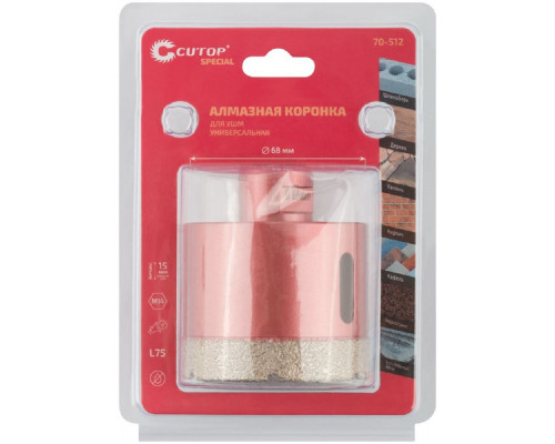 Алмазная коронка для сухого сверления Cutop Special 68х15хМ14х60 мм для УШМ, универсальная 70-512