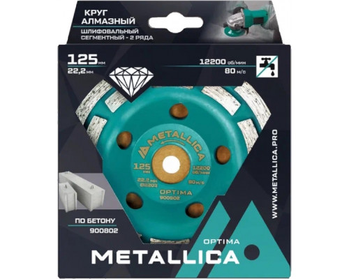 Алмазная чашка METALLICA Optima 125x22,2 мм сегментная 2 ряда по бетону 900802