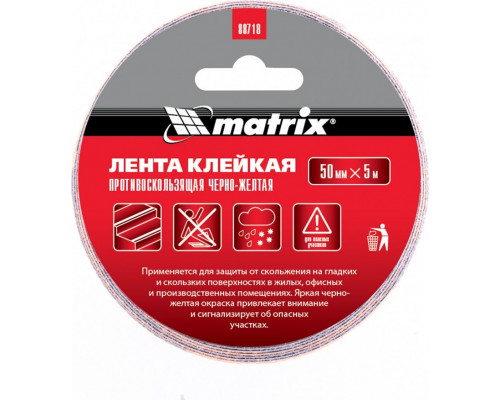 Противоскользящая лента MATRIX 88718 клейкая черно-желтая, 50 ммх5м