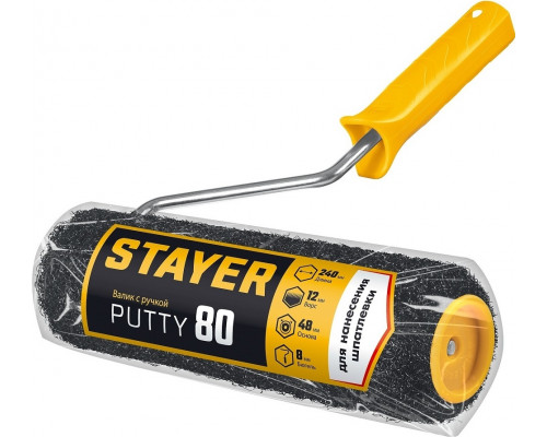Валик малярный стержневой STAYER PUTTY 80 мм, 240 мм, 8 мм ручка, для шпатлевки 03642-24