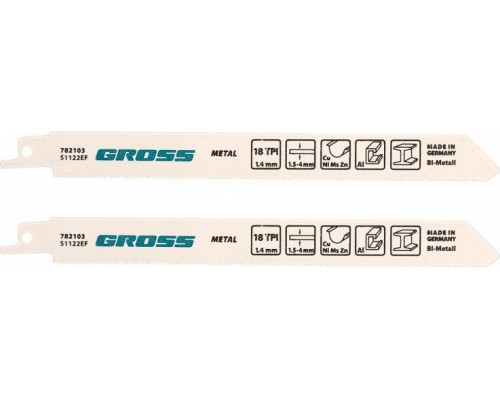 Полотна для сабельных пил GROSS 782103 по металлу, 180x1,4 мм, 2 шт.