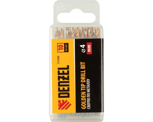 Сверло по металлу Denzel HSS-Tin, Golden Tip 4 мм, 10 шт 717209