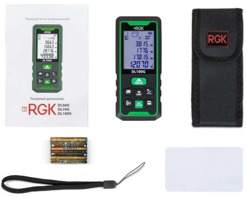 Лазерный дальномер RGK DL100G с поверкой, зеленый луч, с угломером 755740