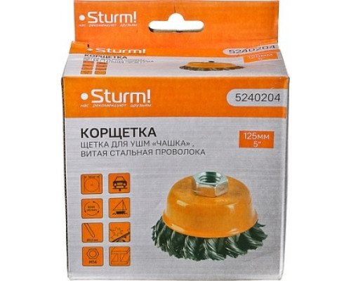 Щетка для УШМ Sturm 5 240 204 чашка м14, d125мм, витая стальная проволока 5240204