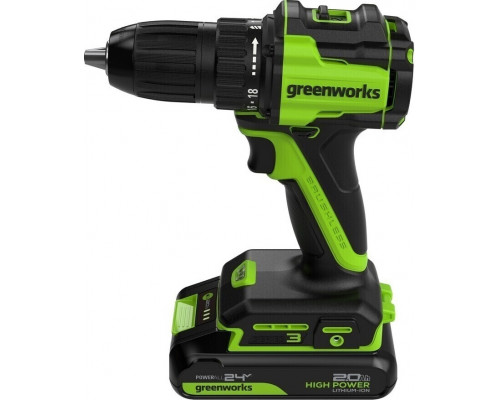 Дрель-шуруповерт аккумуляторная GREENWORKS DD345 24V, АКБ 2Ач и ЗУ 3708307CUA