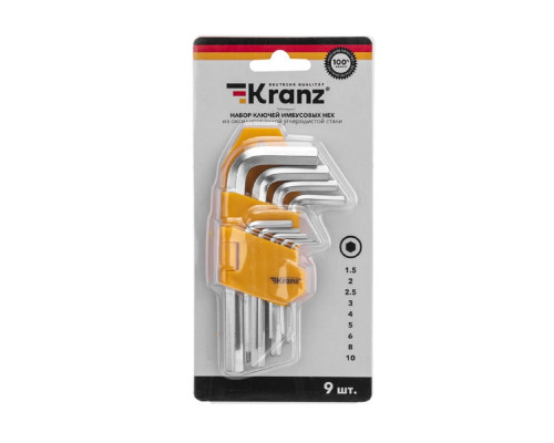 Набор ключей шестигранных Kranz KR-12-5215 HEX 1,5-10 мм, CrV, 9 шт.