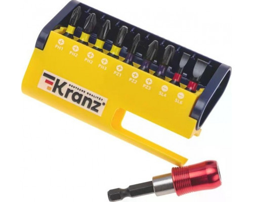 Набор бит Kranz KR-92-0466 с магнитным держателем, пластиковый кейс, 10 шт.