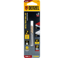 Сверло по металлу DENZEL Р6М5, Golden Tip спиральное 3x60мм, 2шт 718225