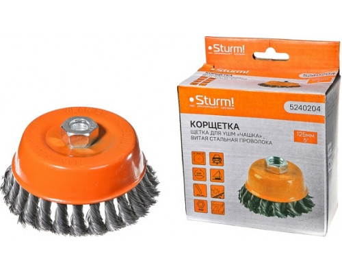 Щетка для УШМ Sturm 5 240 204 чашка м14, d125мм, витая стальная проволока 5240204