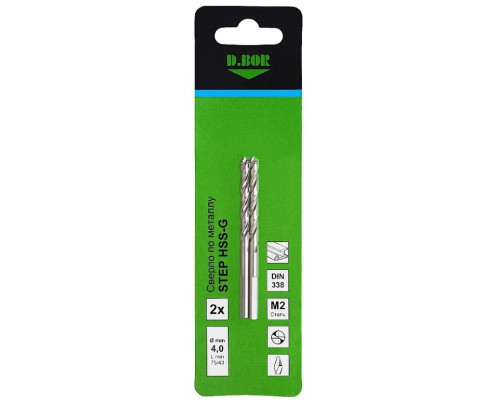 Сверло по металлу D.BOR STEP, DIN 338 4,0*43/75 (2шт) шлифованное D-TDS-338-HSS-040-02