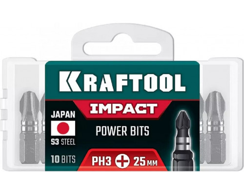 Бита для заворачивания KRAFTOOL Impact PH 3, 25 мм, 10 шт, ударная 26191-3-25-S10