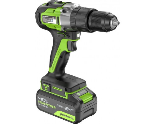 Дрель-шуруповерт аккумуляторная GREENWORKS GD24DD60 ударная, 24V, АКБ 4Ач и ЗУ 3704107CUB