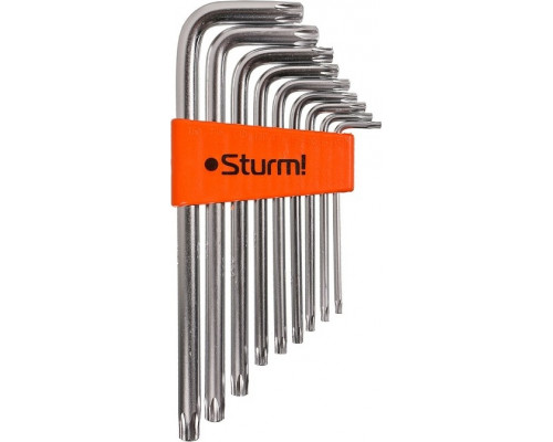 Набор ключей TORX Sturm 1045-04-9x9-TL имбусовые Cr-V, T9-T50, длинные, 9 шт.
