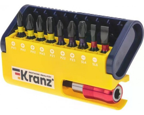 Набор бит Kranz KR-92-0466 с магнитным держателем, пластиковый кейс, 10 шт.