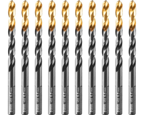 Сверло по металлу Denzel HSS-Tin, Golden Tip 6,5 мм, 10 шт 717216