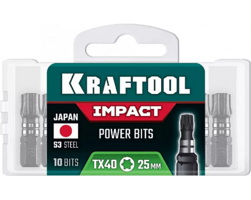 Бита для заворачивания KRAFTOOL Impact TX 40, 25 мм, 10 шт, ударная 26195-40-25-S10