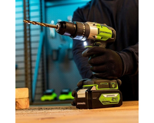 Дрель-шуруповерт аккумуляторная GREENWORKS GD24DD60 ударная, 24V, 2 АКБ 2Ач и ЗУ 3704107CUC
