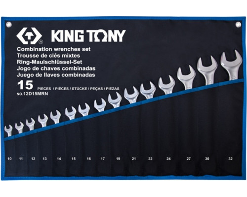 Набор комбинированных ключей KING TONY 12D15MRN, 10-32 мм, 15 предметов, чехол из теторона