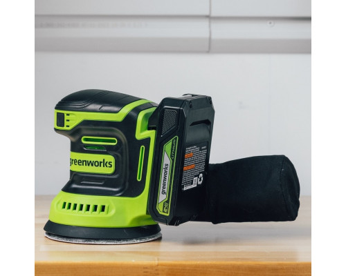 Виброшлифмашина эксцентриковая аккумуляторная GREENWORKS OS325 24V, АКБ 2Ач и ЗУ 3100907CUA