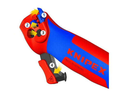 Нож для снятия изоляции KNIPEX KN-1650145SB с пяткой и трещоткой, 146 мм, 2К ручка
