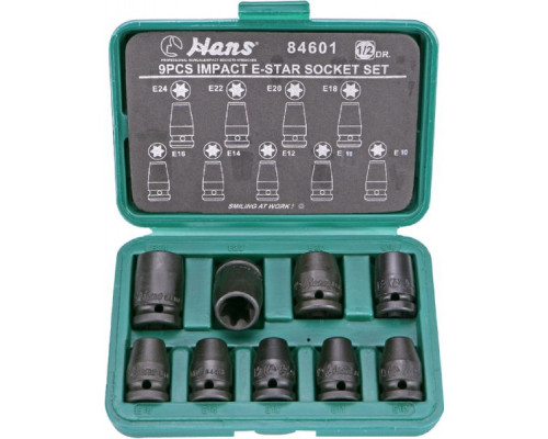 Набор ударных головок 1/2" HANS 84601 E10-E24, 9 предметов
