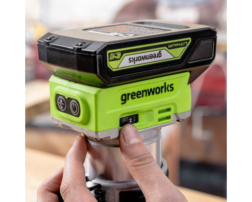 Фрезер кромочный аккумуляторный GREENWORKS G24RO 24V, АКБ 2Ач и ЗУ 3502507CUA