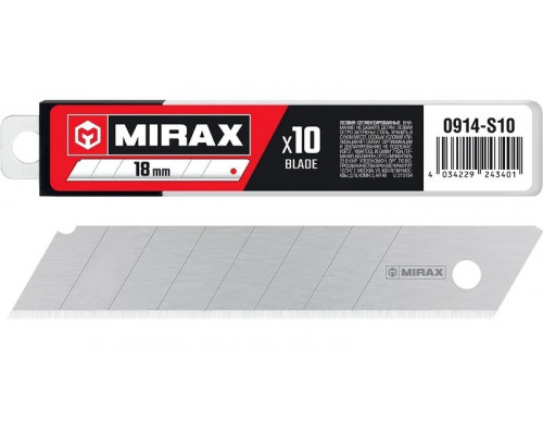 Лезвие для ножа Mirax MX-18 сегментированные, 18 мм, 10 шт. 0914-S10