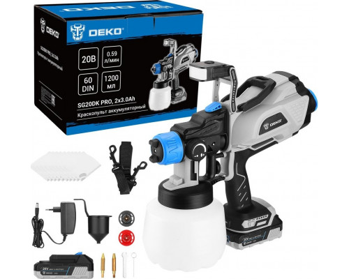Краскопульт аккумуляторный DEKO SG20DK PRO 20В, 1200 мл, 2x3.0 Ач 083-1136
