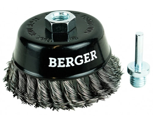 Щетка обдирочная для дрели BERGER BG1744 витая оцинкованная сталь 0.5 мм, d 100 мм, M14 + х