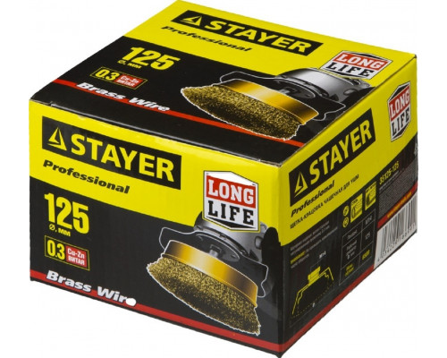 Щетка для УШМ STAYER PROFESSIONAL чашечная витая стальная латунированная проволока 0 35125-125