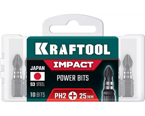 Бита для заворачивания KRAFTOOL Impact PH 2, 25 мм, 10 шт, ударная 26191-2-25-S10