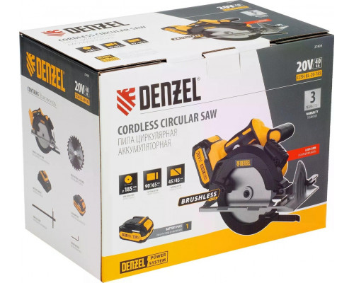 Пила циркулярная аккумуляторная Denzel CCSH-BL-20-185 27409