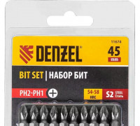 Набор бит Denzel PH2-PH1х45 мм двухсторонних, 10шт. 11674