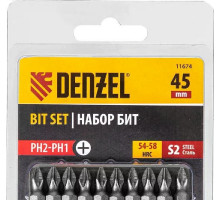 Набор бит Denzel PH2-PH1х45 мм двухсторонних, 10шт. 11674