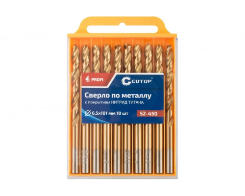 Сверло по металлу Cutop Profi 6,5х101 мм с титановым покрытием, 10 шт 52-450