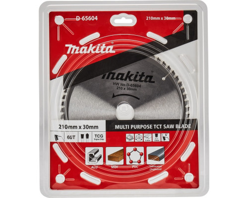 Пильный диск универсальный MAKITA 210x30x1.6x60T алюминия/дерева/пластика D-65604