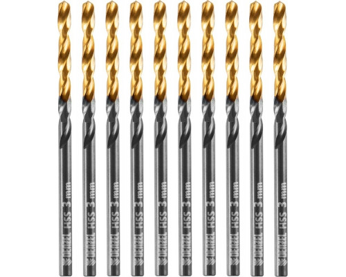 Сверло по металлу Denzel HSS-Tin, Golden Tip 3 мм, 10 шт 717205