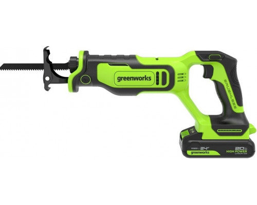 Пила сабельная аккумуляторная GREENWORKS GPT-BLRS-1 24V, АКБ 2Ач и ЗУ 1200607CUA