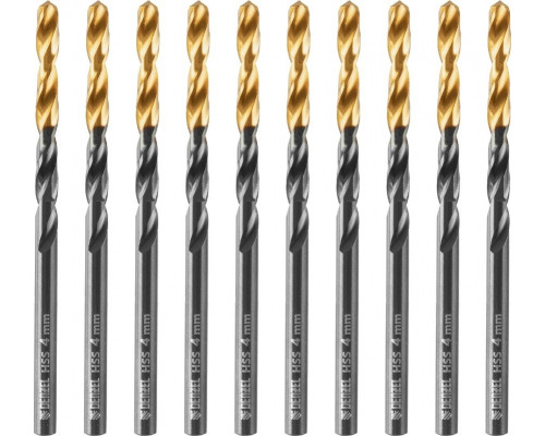 Сверло по металлу Denzel HSS-Tin, Golden Tip 4 мм, 10 шт 717209