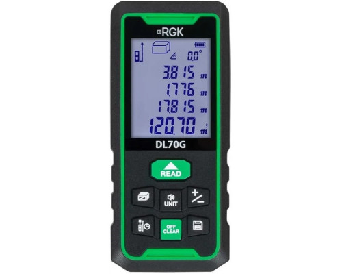 Лазерный дальномер RGK DL70G с поверкой, зеленый луч, с угломером 755733