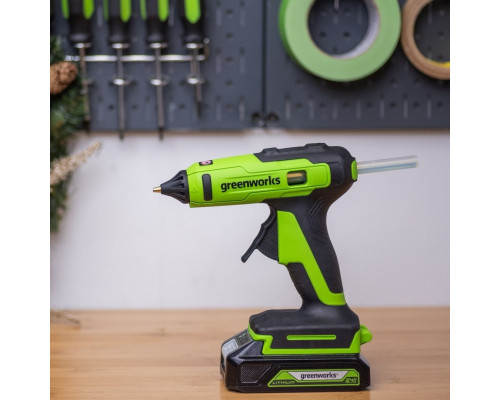 Пистолет клеевой аккумуляторный GREENWORKS G24GLG 24V, АКБ 2Ач и ЗУ 3502207CUA