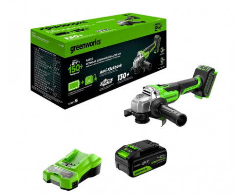 Угловая шлифмашина аккумуляторная GREENWORKS AG590 24V, АКБ 4Ач и ЗУ 3201007CUB