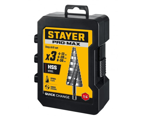 Набор сверл по металлу STAYER Pro-Max 4-30мм, 3 шт. ступенчатых 29661-4-30-H3