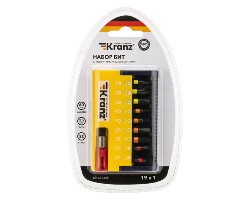 Набор бит Kranz KR-92-0465 с магнитным держателем, пластиковый кейс, 19 шт.