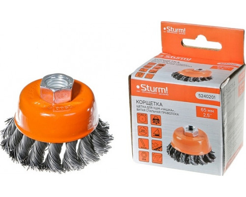 Щетка для УШМ Sturm 5 240 201 чашка м14, d65мм, витая стальная проволока 5240201
