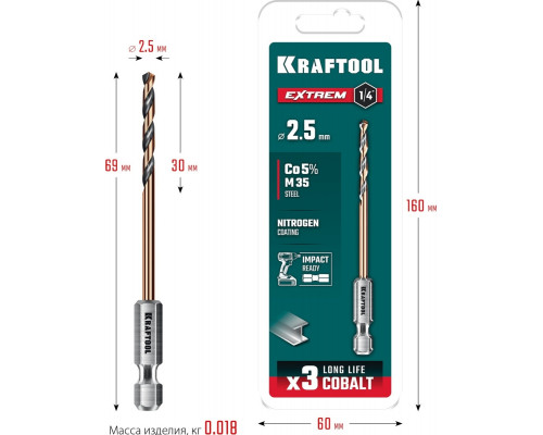 Сверло по металлу KRAFTOOL НЕХ-1/4