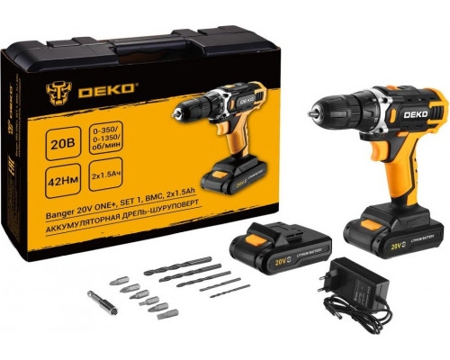 Дрель-шуруповерт аккумуляторная DEKO Banger 20V ONE SET1 в кейсе, 2х1.5Ач 083-1110