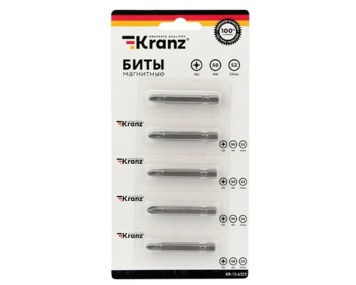 Бита для заворачивания Kranz KR-12-6322 PZ 2x50 мм сталь S2 5 шт.